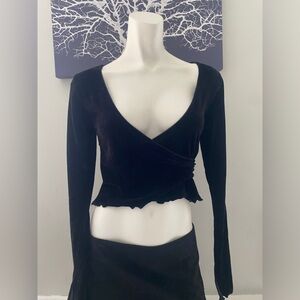 Urban Outfitters black bell sleeved ruffled long sleeve top